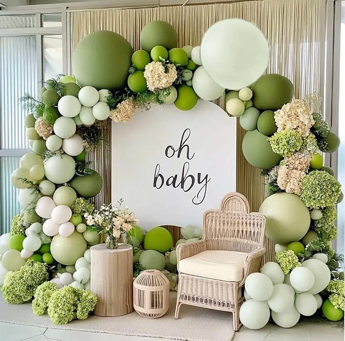 Green Balloon Arch Kit Double Stuffed Olive Dusty Sage Green White Balloons - Image 7