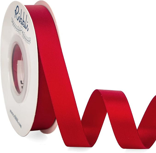 Ribbli Red Satin Ribbon 5/8 inch x Continuous 25 Yards, Double Faced Satin Use by Ribbli