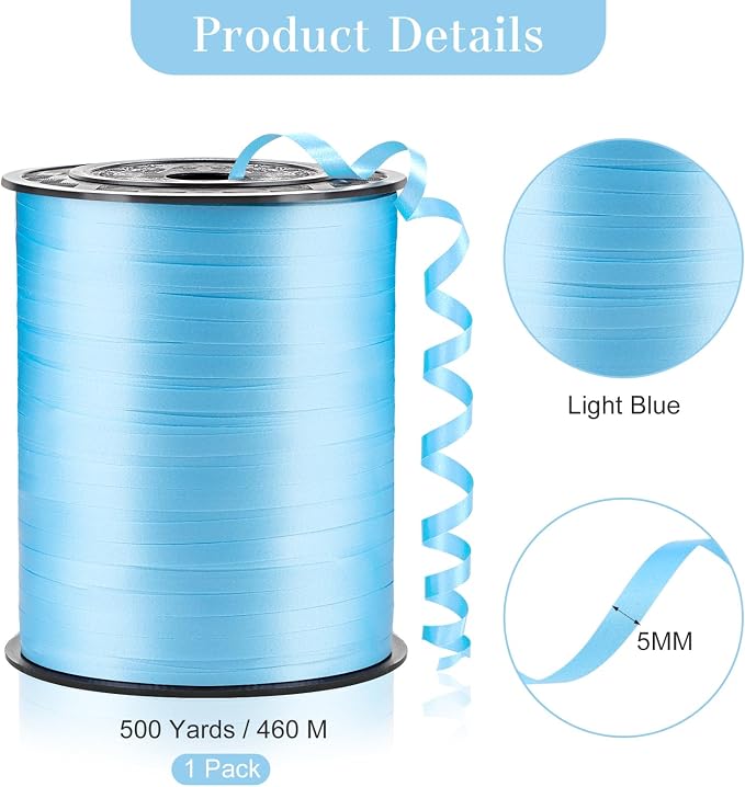 Light Blue Curling Ribbon, 500 Yards, 1/5 Inch | - Image 2