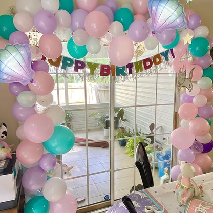 Mermaid Balloons, Pastel Pale Pink Light Purple Lilac Teal Pearl White Balloons - Image 3