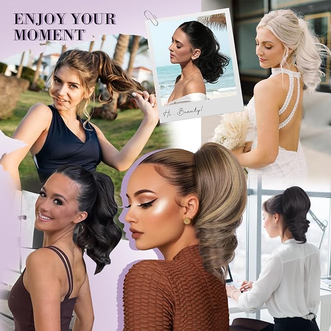 Clip on Ponytails for Women - 12 Inch Curly Black Ponytail Extension, Curly Pony Tails Hair Extensions, Synthetic Hair Extensions Ponytail, Natural Hair Pieces for Women (Color: Black)