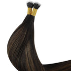 YoungSee Nano Beads Hair Extensions Human Hair Brown Nano Hair Extensions Human Hair Balayage Dark Brown Mix Medium Browns Nano-Ring Hair Extension Ombre Nano-Loop Hair 24inch for Date Nights 50s/50g