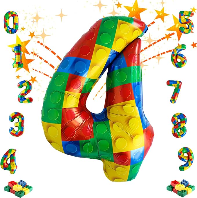 32 Inch Stackable Block Number Balloon – Colorful Brick Building Themed Big by Unknown
