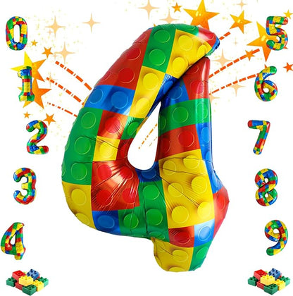 32 Inch Stackable Block Number Balloon – Colorful Brick Building Themed Big by Unknown