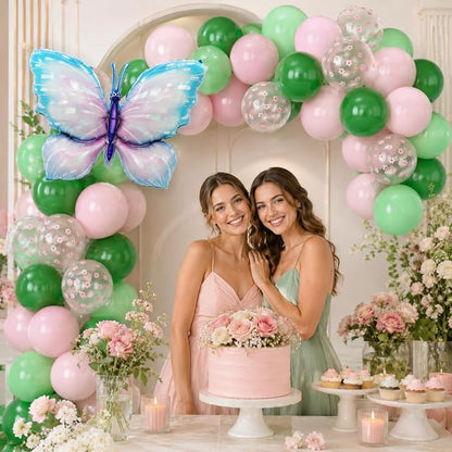 Pink And Green Balloons, Light Pink Green Balloons, Transparent Flower Printed - Image 4