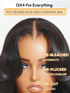 Julia Hair 13x4 Pre-Everything™ Loose Body Wave Human Hair Wig HD Lace Frontal Glueless Wig with Drawstring Face Framing Curtain Bangs Frontal 3D Body Wave Wig for Black Women Put On and Go 22 Inch