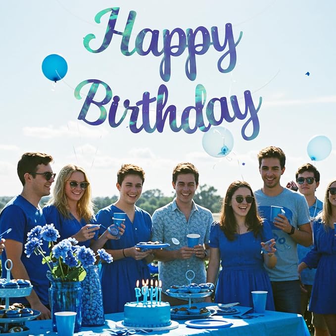 BEISHIDA Double-Sided Rainbow Blue Happy Birthday Banner - Image 4