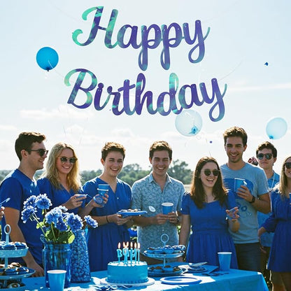BEISHIDA Double-Sided Rainbow Blue Happy Birthday Banner - Image 4