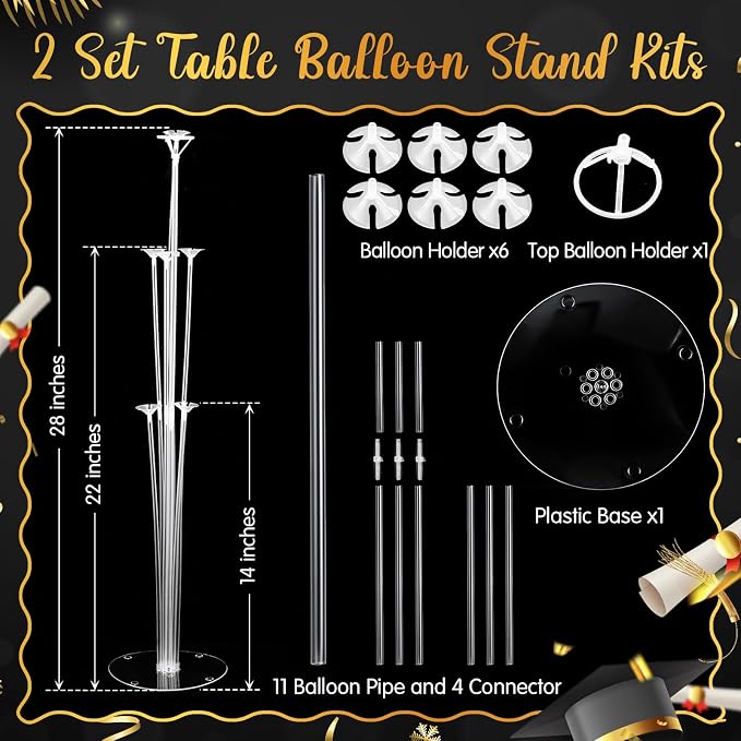 Kasyat 2 Set Gold and Black 2026 Graduation Table Centerpiece Balloon Stand Kit - Image 3