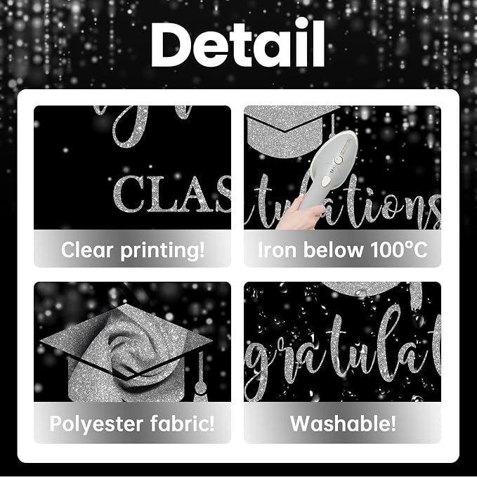 Mocsicka Class of 2026 Backdrop Black Silver Glitter Bokeh Graduation Party - Image 3