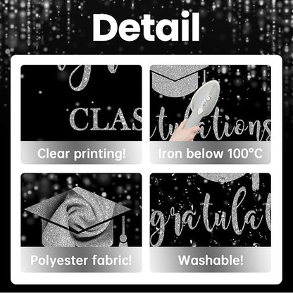 Mocsicka Class of 2026 Backdrop Black Silver Glitter Bokeh Graduation Party - Image 3