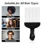 3pcs Hair Pick for Curly Hair, Stainless Steel Wide Tooth Detangling Comb Metal Afro Pick Comb with PP Handle for Curly Haircomb, Braids, Wigs Black
