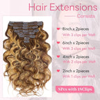 Clip in Hair Extensions Real Human Hair Body Wave #4/27 Chocolate Brown to Honey Blonde 100% Brazilian Remy Human Hair Extensions 8pcs Per Set with 18 Clips Double Weft 24 Inch 120g/3.6oz