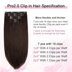 Pro2.0 Remy Real Human Hair Extensions Clip ins 120g Thick 7pcs Color #4 Chocolate Brown Remy Clip in Hair Extensions Real Human Hair 16inch Seamless Double Weft for Women（#4-16inch）
