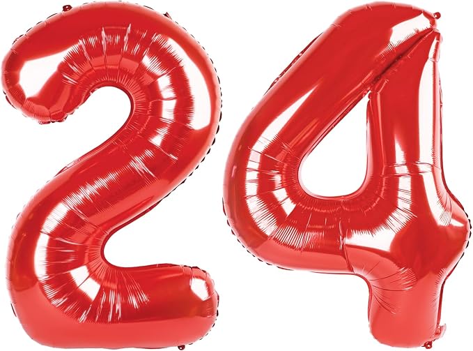 24 Balloon - Red Birthday Number Balloons, 40 Inch Decorations Men Women | Red by ALPHADELTAPI