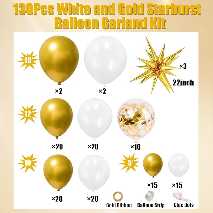 White and Gold Balloons Garland Arch Kit - Image 2