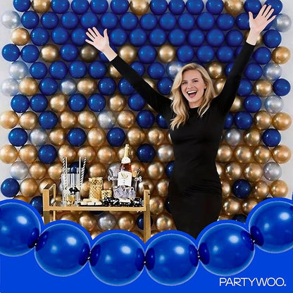 PartyWoo Royal Blue Linking Balloons 100pcs 12 Inch Dark Blue Link Balloons | - Image 8