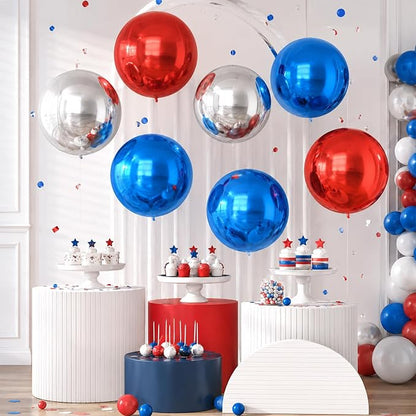 22 Inch Red Blue Silver Round Foil Balloons 9 Pcs, Large 4D Round Balloons - Image 8