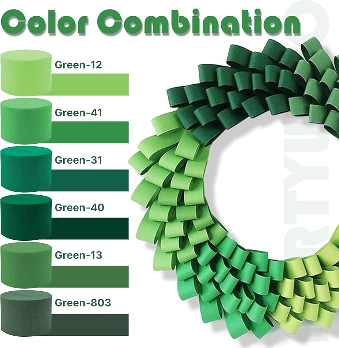 PartyWoo Green Emerald Forest Green Crepe Paper Streamers 6 Rolls 492 FT | - Image 3
