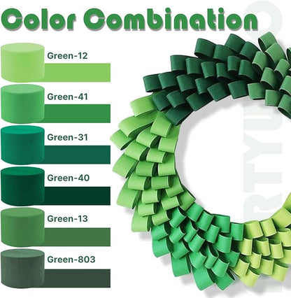 PartyWoo Green Pale Olive Crepe Paper Streamers 6 Rolls 492 FT | Birthday - Image 3