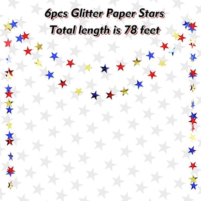 BEISHIDA 6Pcs Blue Gold and Red Star Garland Decor Twinkle Paper Star Banner - Image 2