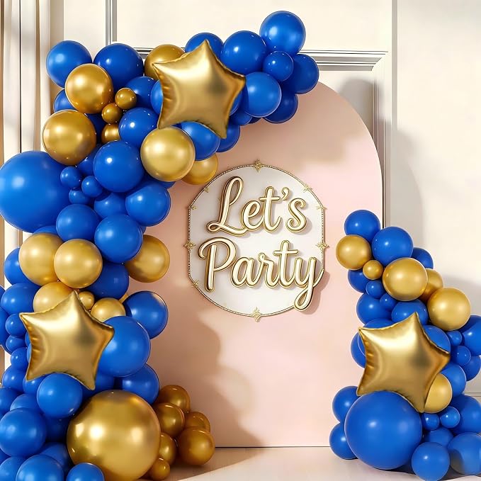 Royal Blue and Gold Balloon Garland Arch Kit by Unknown