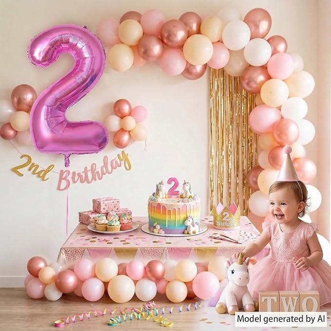 Pink Number 2 Balloon 40 Inch, Glossy Foil Numeral Party Supplies | Radiant - Image 2