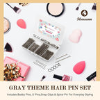 Bobby Pins Set Gray – Bobby Pins, Snap Clips & U Shape Pin, Complete Hair Kit for Women & Girls, for Buns, Updos, Parties & Weddings