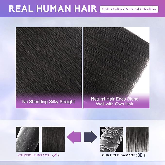 Clip in Hair Extensions Real Human Hair, 20 Inch 105g, 1B Natural Black, Invisible Seamless Straight Remy Human Hair Extensions Cip ins for Women 8pcs Per Set with Double Weft