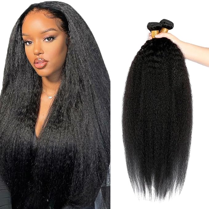 26 28 30 Inch Color 1B Bundles Human Hair Natural Black Yaki Straight Bundle Brazilian Virgin Remy Hair Extensions Niegmeag Double Weft Soft and Silky Color 1B Kinky Straight Bundle 300g