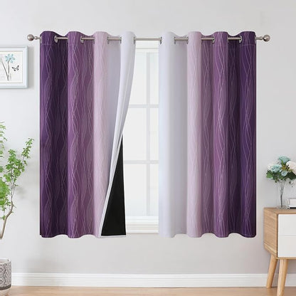 Purple and Greyish White Blackout Curtains 45 Inch Length, Light Blocking by ESTELARTEXTILER