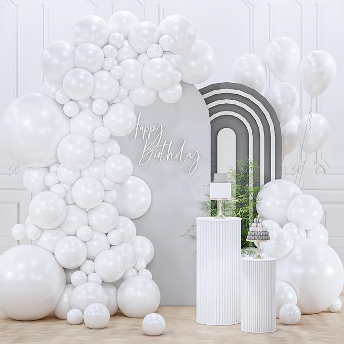 PartyWoo Pearl White Balloons 128pcs Different Sizes Pack of 18 12 10 5 Inch by PartyWoo