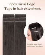 GOO GOO Invisi Edge Tape in Hair Extensions Human Hair, 1C Mocha Brown, 6pcs 14inch 15g, Virgin Remy Hair, Seamless Injected Tape, Natural Look