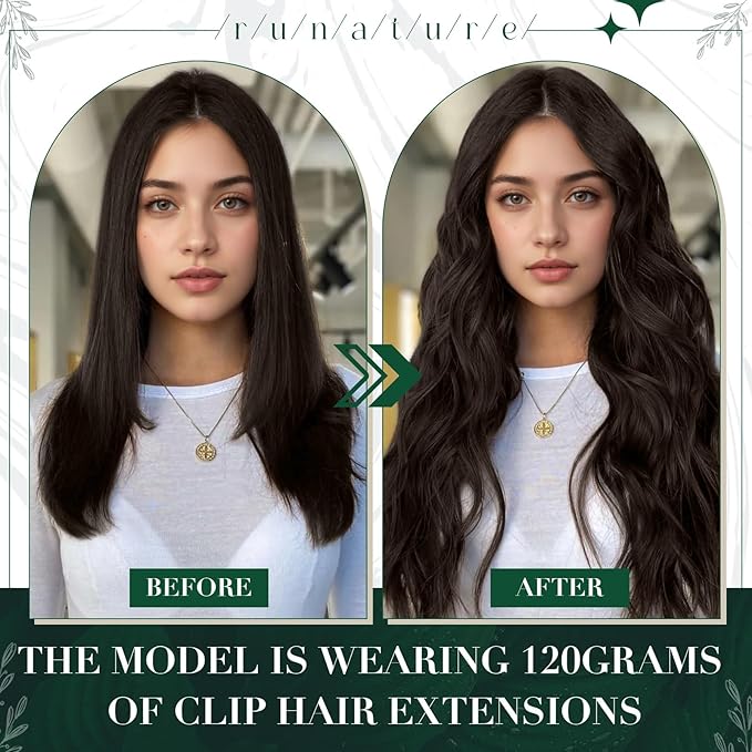 RUNATURE Clip in Hair Extensions Brown, Real Human Hair Clip in Extensions, Short Hair Extensions Clip Ins, Double Weft Remy Natural Hair, Can be Styled, 12 Inch 50g 3pcs #2 Dark Brown
