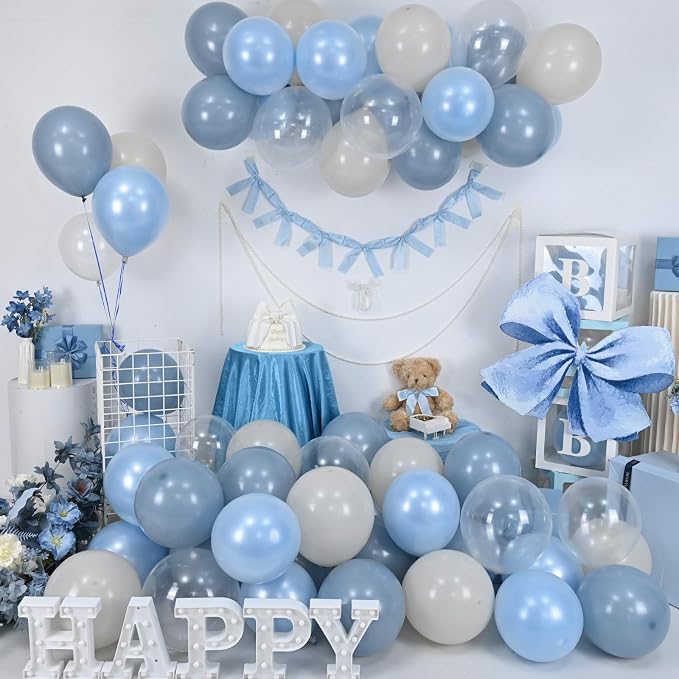 Dusty Blue Balloons, 12 inch Double Stuffed Dusty Pearl Light Blue Sand White - Image 7