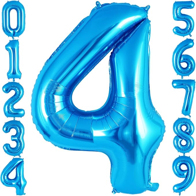 Blue Number 4 Balloon 40 Inch, Big Large Foil Helium Number Balloons, Jumbo by AIQINHU