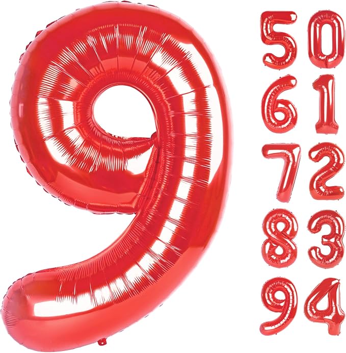 Red 9 Balloon - Number Balloon 40 Inch, 9th Red Birthday Decorations | Large by IWERP