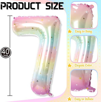 7th Birthday Balloons for Girls, Large Mylar Colorful Multicolor 7 Balloon - Image 2