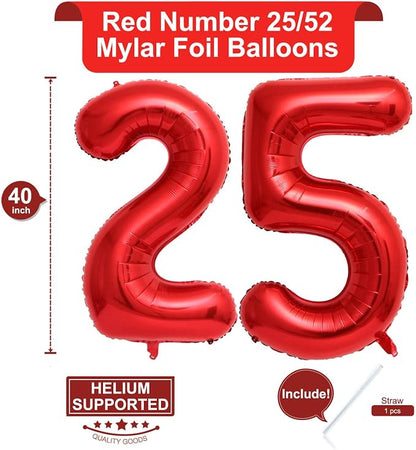 40 Inch Red 25 Number Balloons Giant Jumbo Huge 25 or 52 Foil Mylar Helium - Image 2