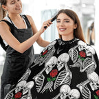 Extra Long Professional Salon Cape, Rose Flower Skull Love Skeleton Apron Haircuting Salon Cape Gown for Hair Cutting Styling