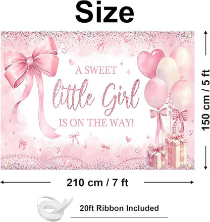 Pink Bow Baby Shower Banner Girl Baby Shower Party Decorations A Sweet Little - Image 2