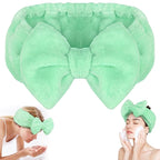 Shintop Makeup Headband, Soft Face Wash Headband with Cute Bow Elastic Spa Hairband for Skincare Facial Mask Showers（Light Green）