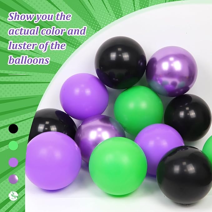 60pcs Green Purple and Black Balloons 12inch - Image 4