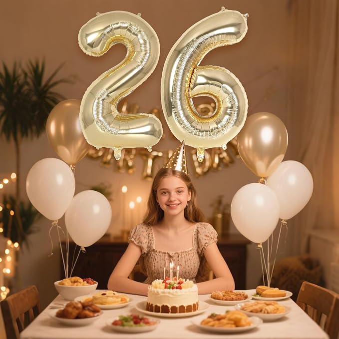 Champagne Gold Large Number 26 Balloon, 40 Inch Light Gold Foil Helium Number - Image 4