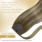 Ve Sunny Hair Extensions Ponytail Real Human Hair Wrap Around Clip in Ponytail Hair Extensions Straight Extensions Human Hair for Women Walnut Brown Ombre Light Brown Balayage Blonde 16inch 80G