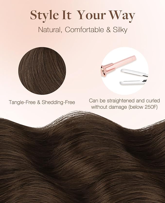 GOO GOO Invisi Edge Tape in Hair Extensions Human Hair, 4A Chocolate Brown 20pcs 20inch 50g, Virgin Remy Hair, Seamless Injected Tape, Natural Look