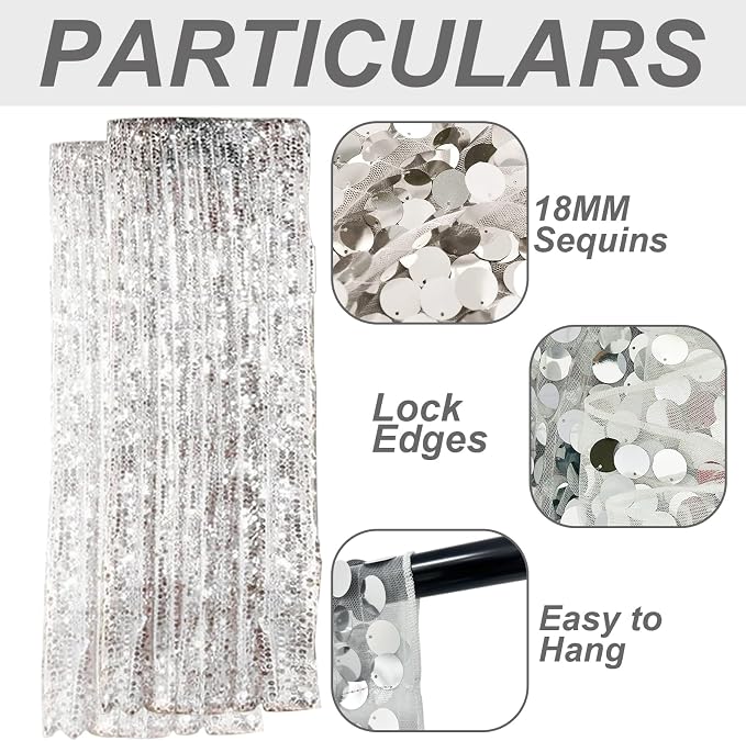 9FTx9FT Silver Big Sequin Backdrop Curtains Panels Drapes Home Party Supplies - Image 3