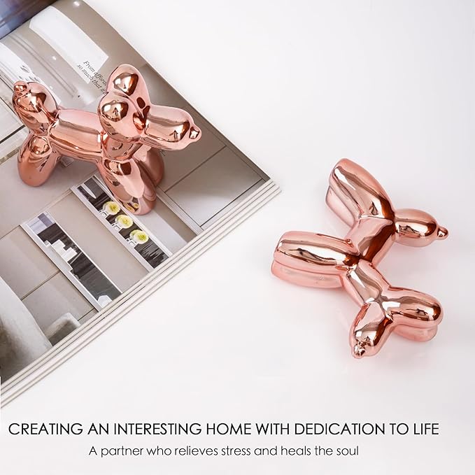 Notakia Cute Ceramics Pink Balloon Dog Statue Crafts Living Room Desktop - Image 7