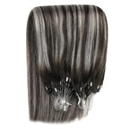 YoungSee Micro Bead Hair Extensions Real Human Hair Ombre Micro Loop Hair Extensions Human Hair Black Ombre Silver with Black Balayage Beaded Hair Extension 20In Cold Fusion Hair Natural 50g 50s