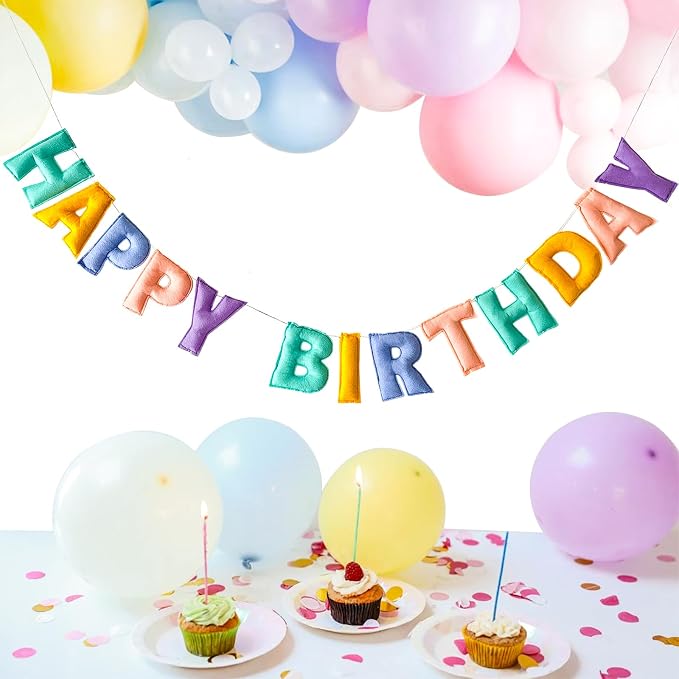 Pre-Strung Pastel Felt Happy Birthday Banner, Macaron Birthday Decorations | - Image 8